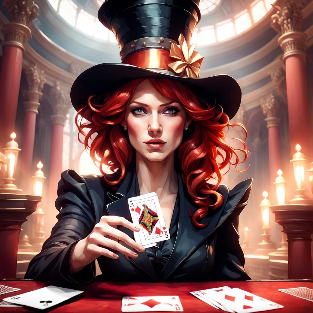 Redhead Magician Card Trick: Detailed Portrait