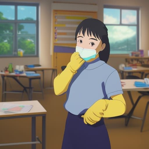 Happy Girl in Mask: Anime Illustration in Ghibli Style