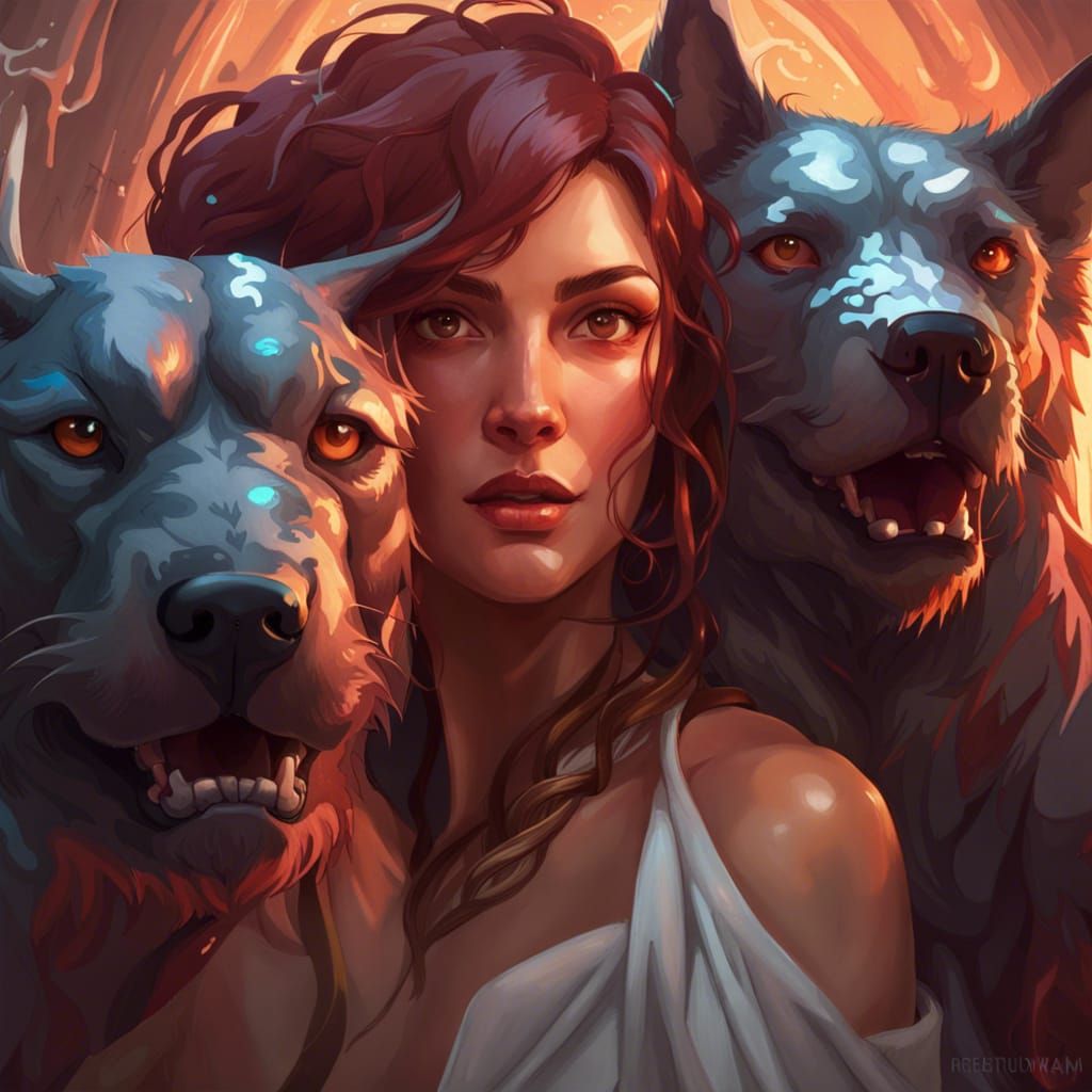 Woman and Cerberus Selfie in Artgerm Style