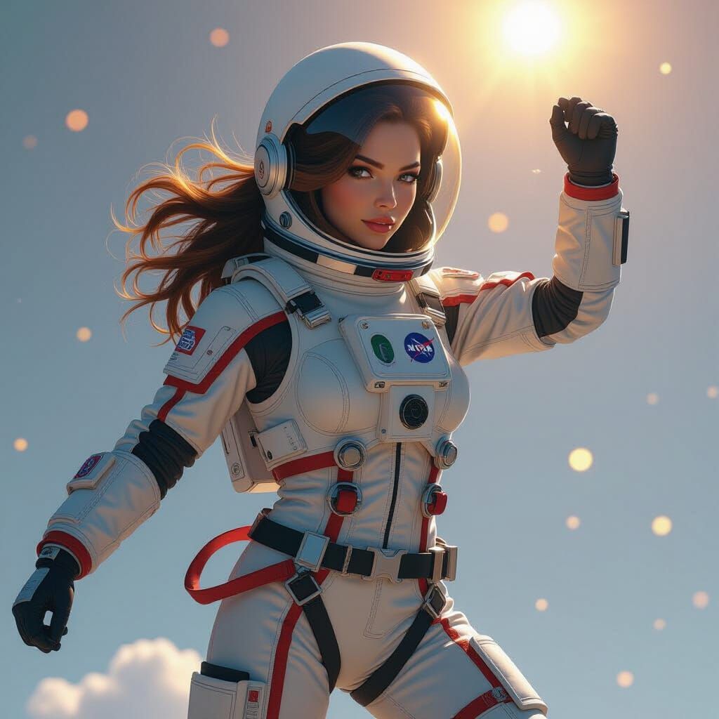Cool Female Astronaut Dancing in Deep Space