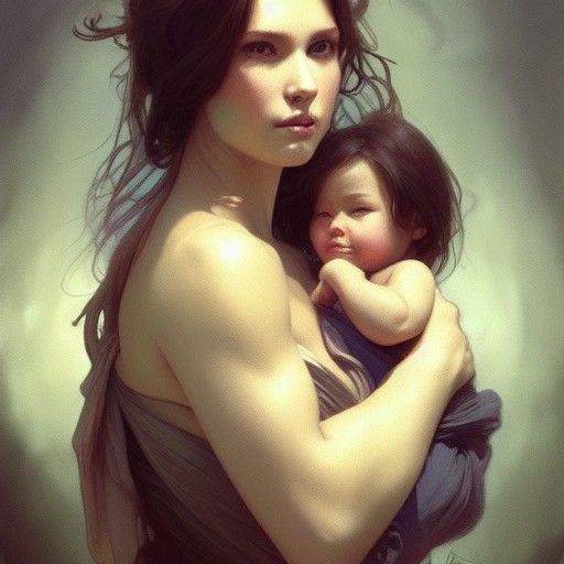 Mother and Baby Portrait in Hyperdetailed Style