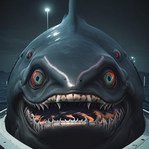 Gigantic Bloop Cryptid in Extreme Close-Up, Dark and Evil