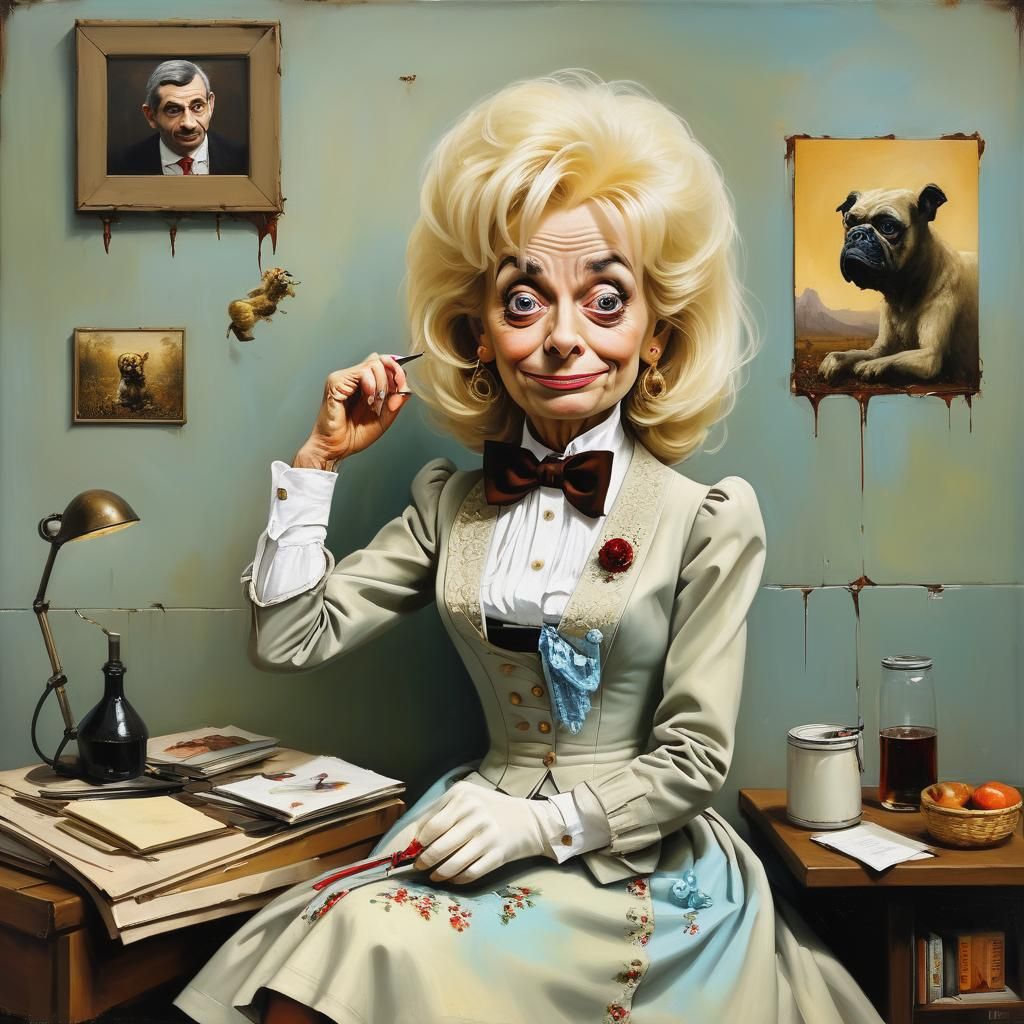 Mr. Bean Dolly Parton Hybrid: Oil Painting