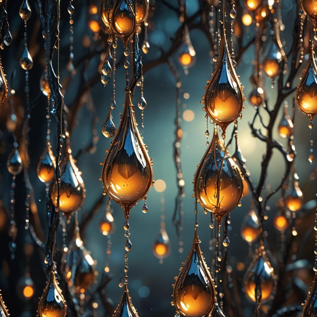 Surreal Gothic Keys Shimmering with Dew Drops