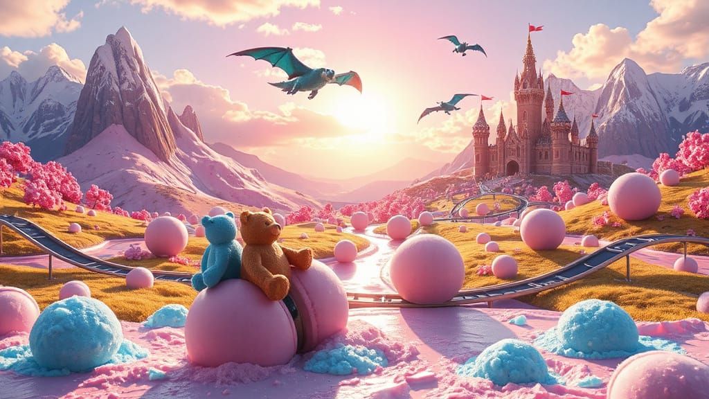 Surreal Candy World with Chocolate Rivers and Lollipop Fores...