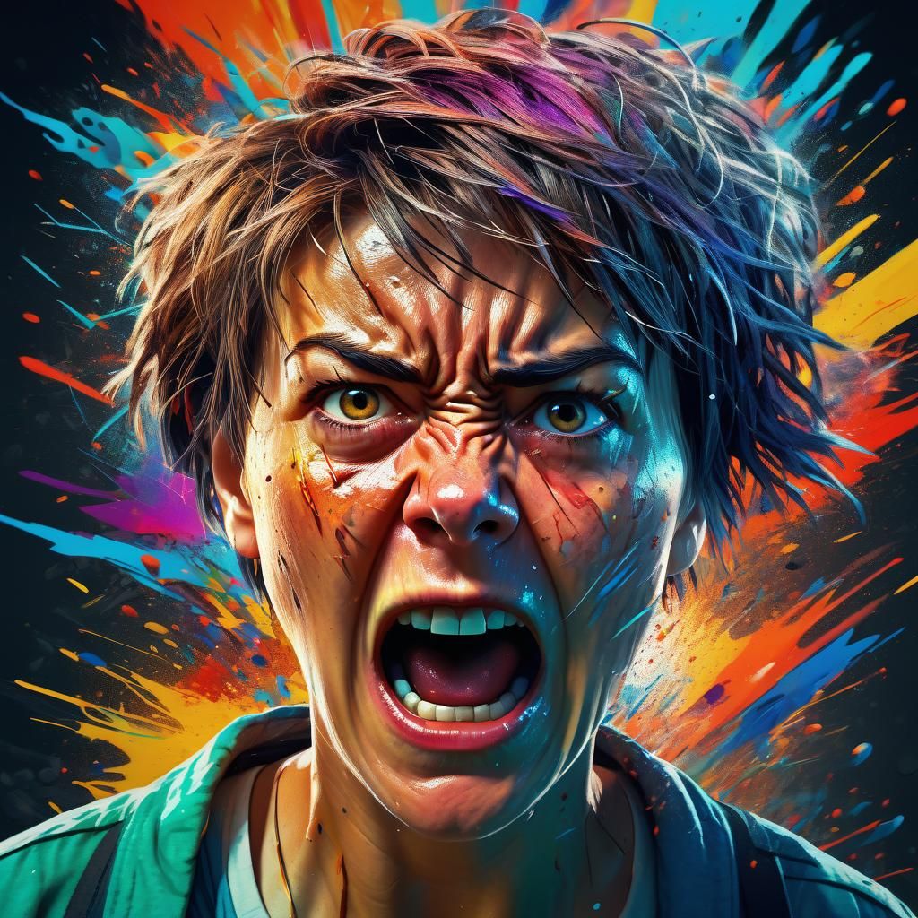 Dynamic Portrait of an Angry Woman in Splash Art