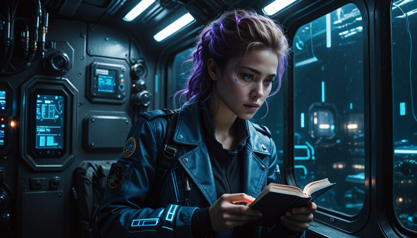 Woman Reading in Sci-Fi Deep Sea Station