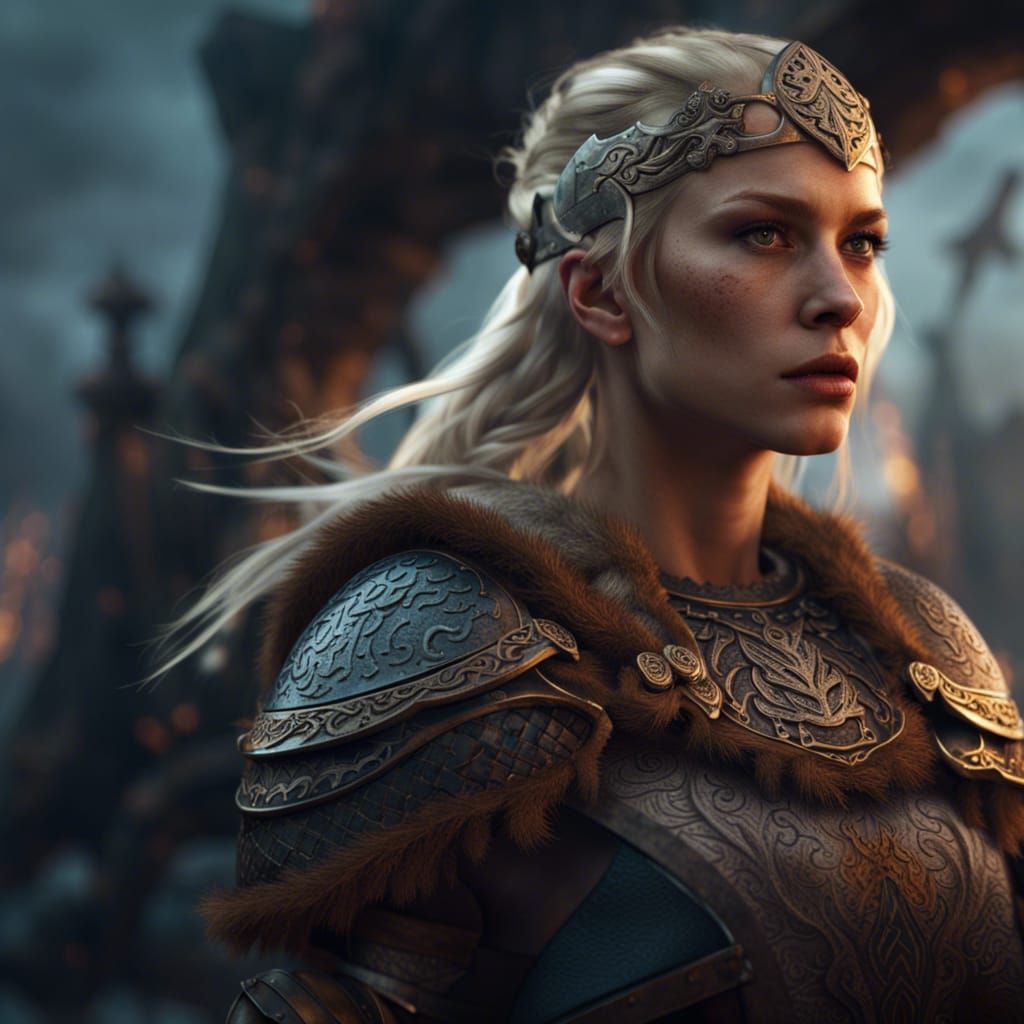 Viking Warrior Woman in Detailed Fantasy Art