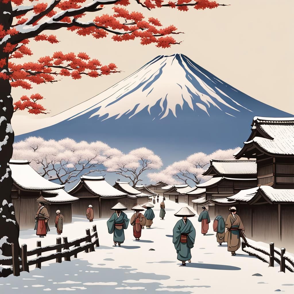 Winter Village at Foot of Mount Fuji