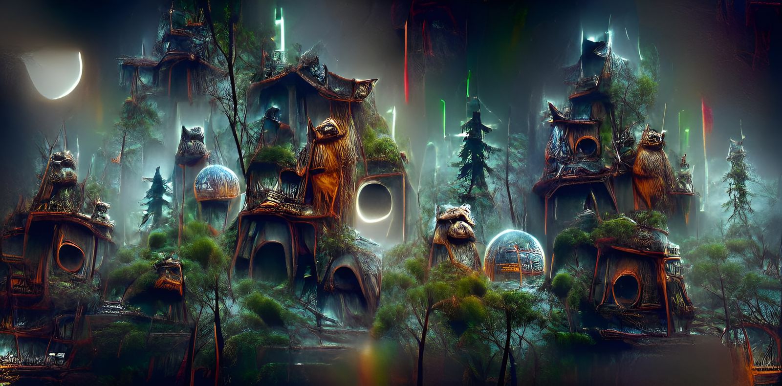 Ewok Homes of Endor: A Detailed Digital Painting