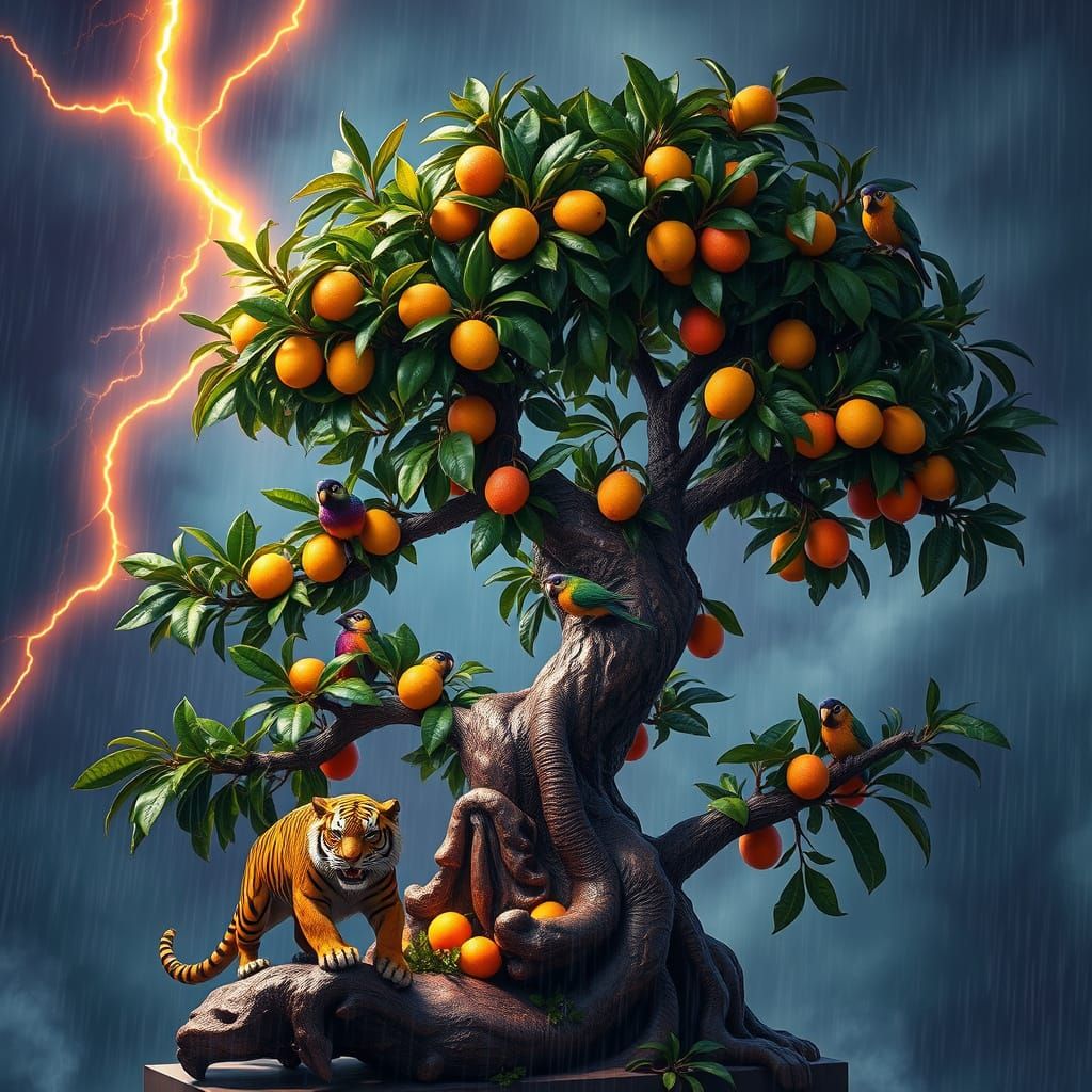 Mystical Mango Bonsai in Turbulent Monsoon