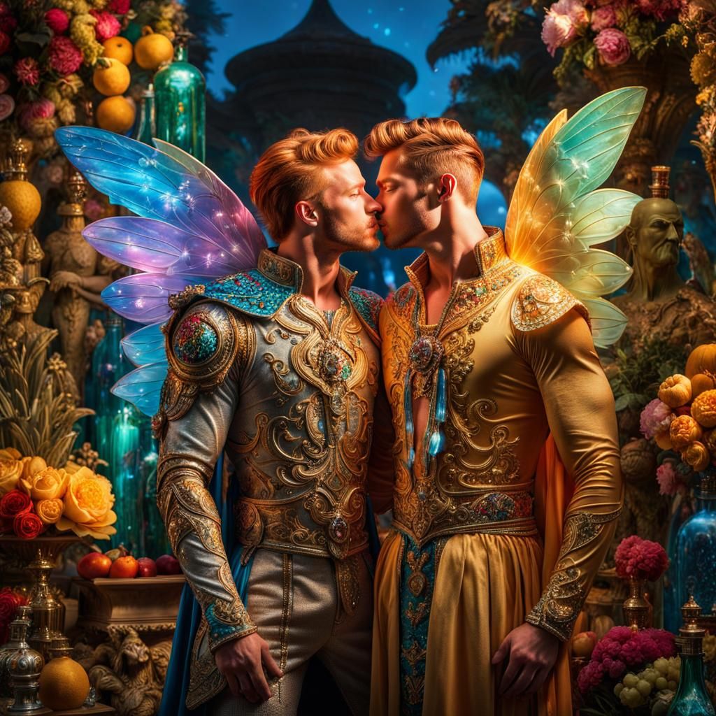 Bioluminescent Kiss in Opulent Fantasy Garden