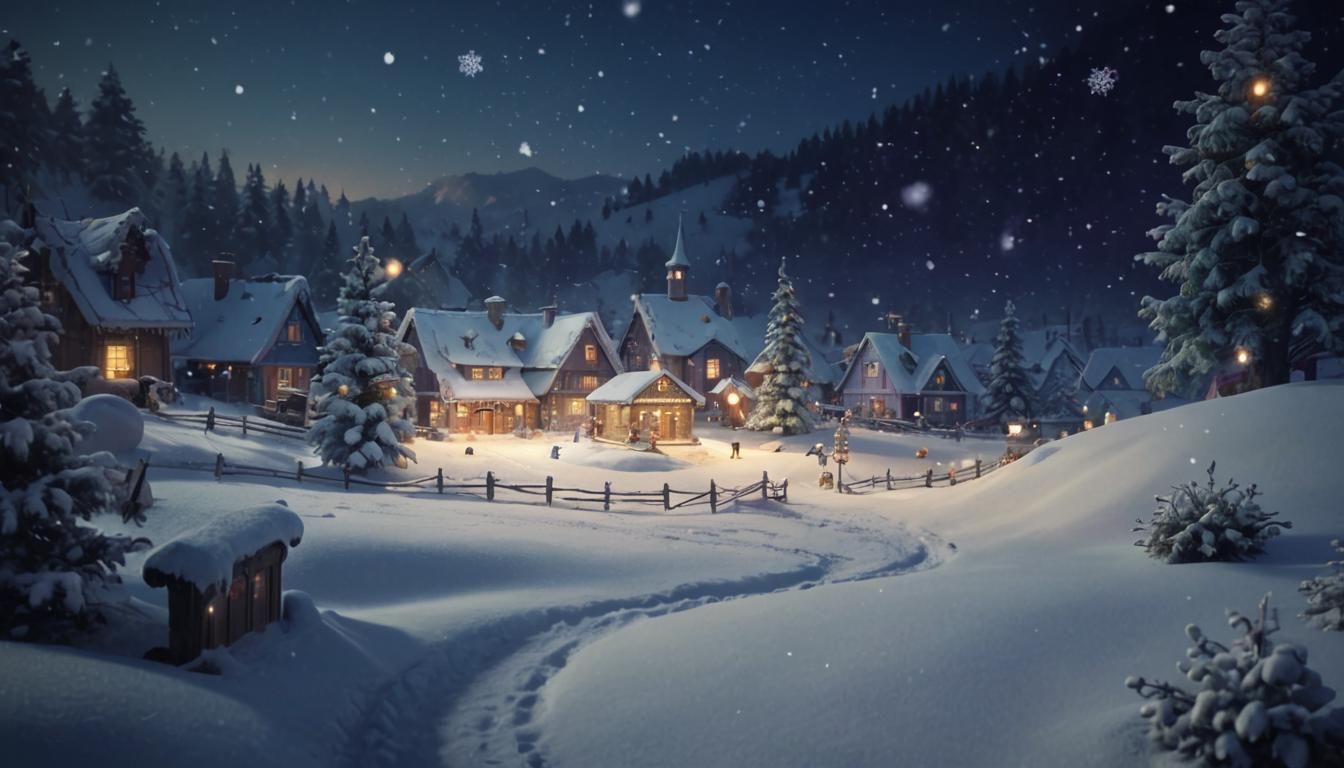 Festive Christmas Village in Pixar Style 3D Art