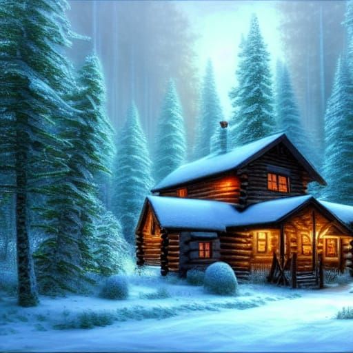 Rustic Cabin in Blizzard: A Luminist Painting