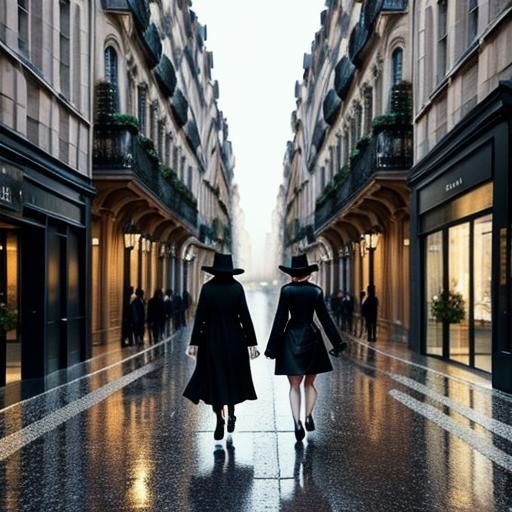 Cyberpunk Cityscape with Figures in Neon-Lit Streets