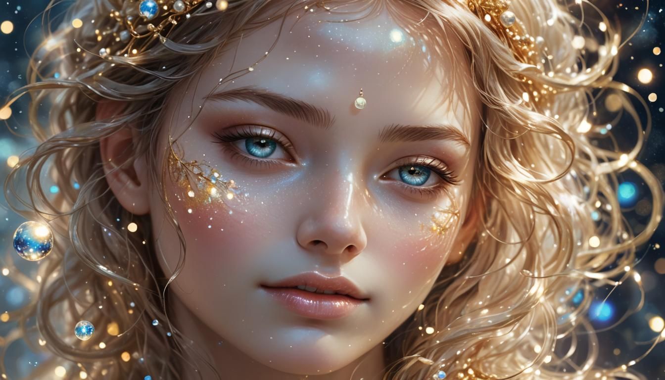 Serene Face in Sea of Light: Dreamlike Fantasy Art