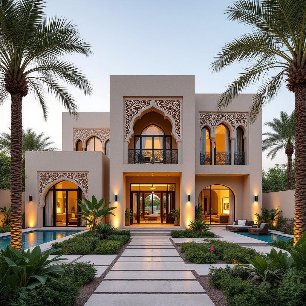Modern Saudi House with Salmani Architecture in Jeddah