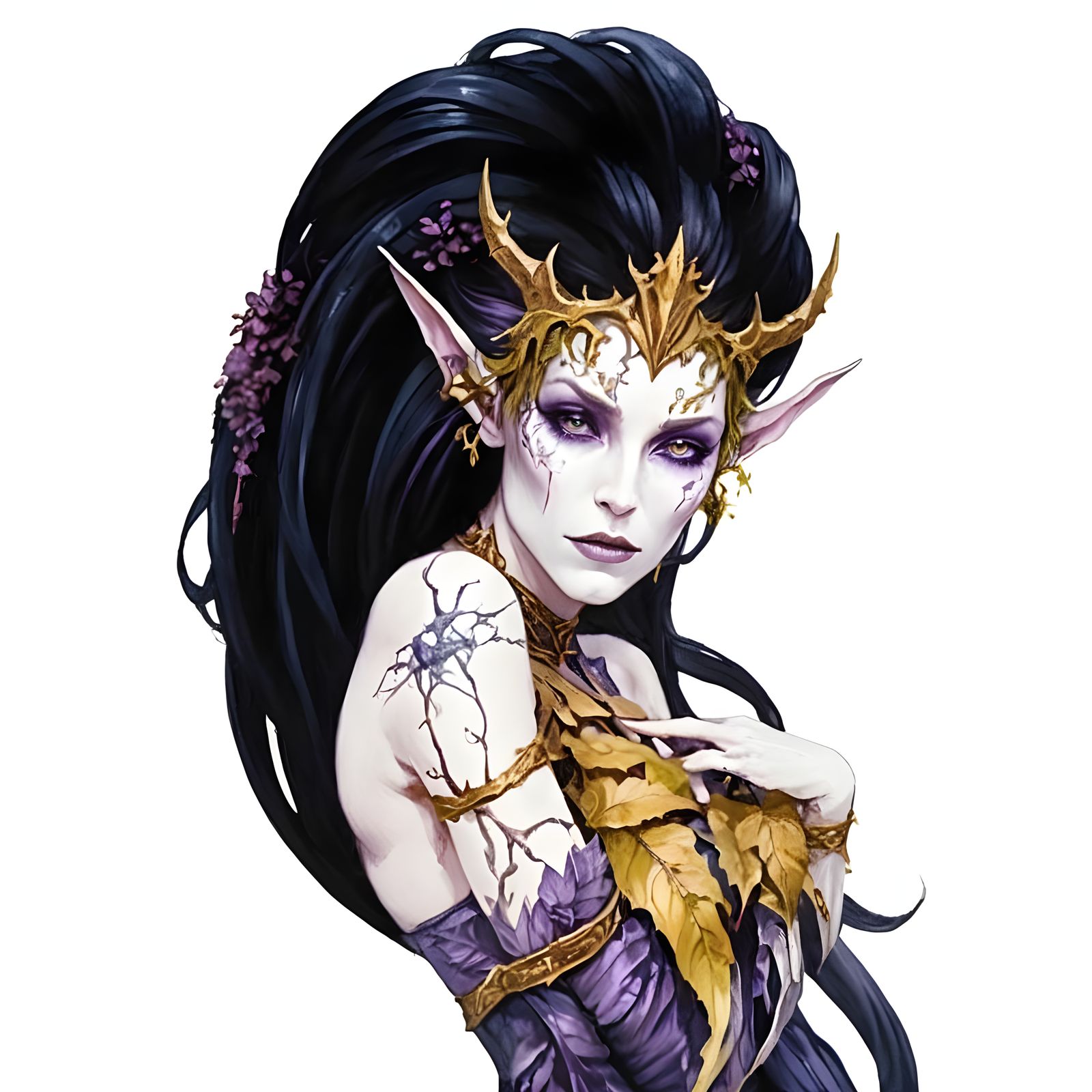 Mysterious Dark Elf Woman with Purple Eyes