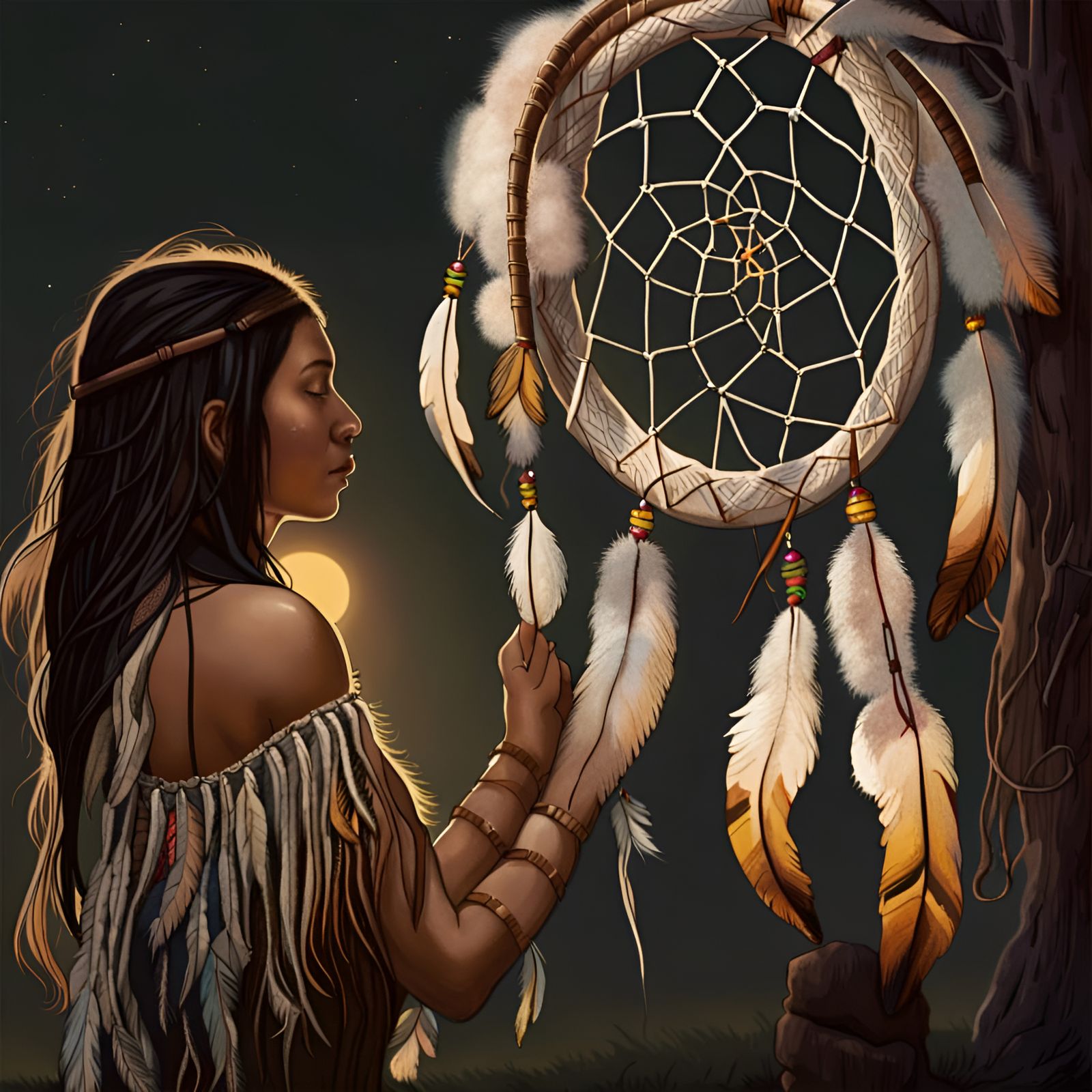 Dreamcatcher Over Sleeping Native American Woman