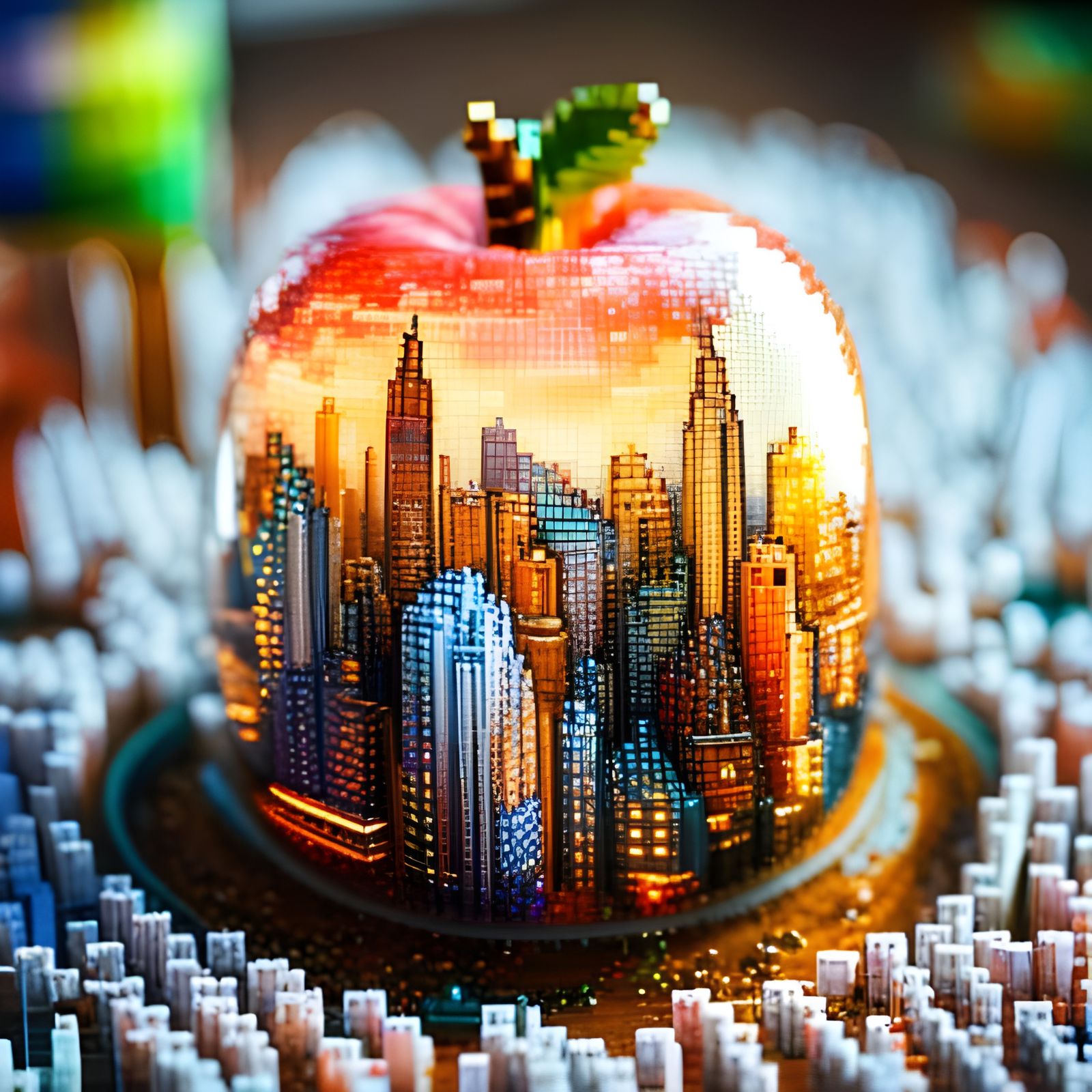 Pixel Art: Glittery New York in Glass Apple