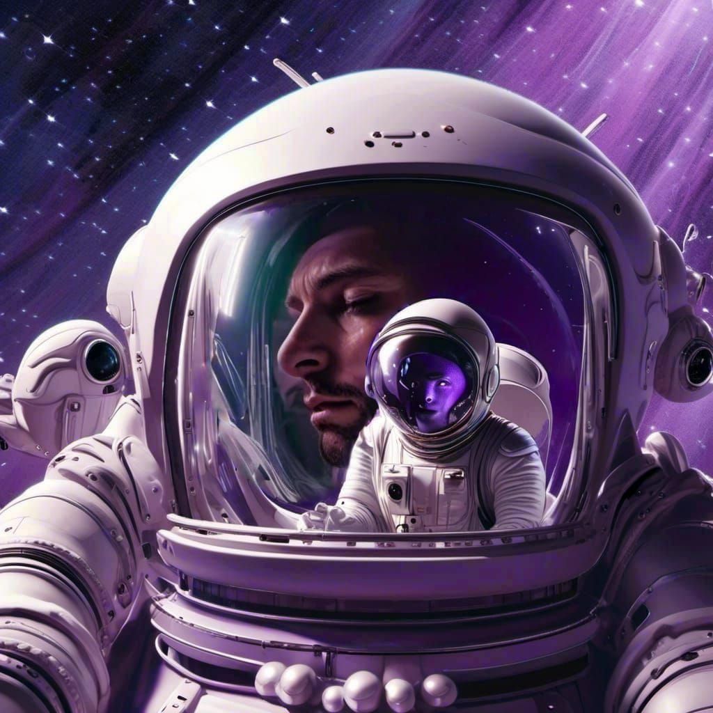 Reflective Purple Space Helmet in Photorealistic SciFi Style