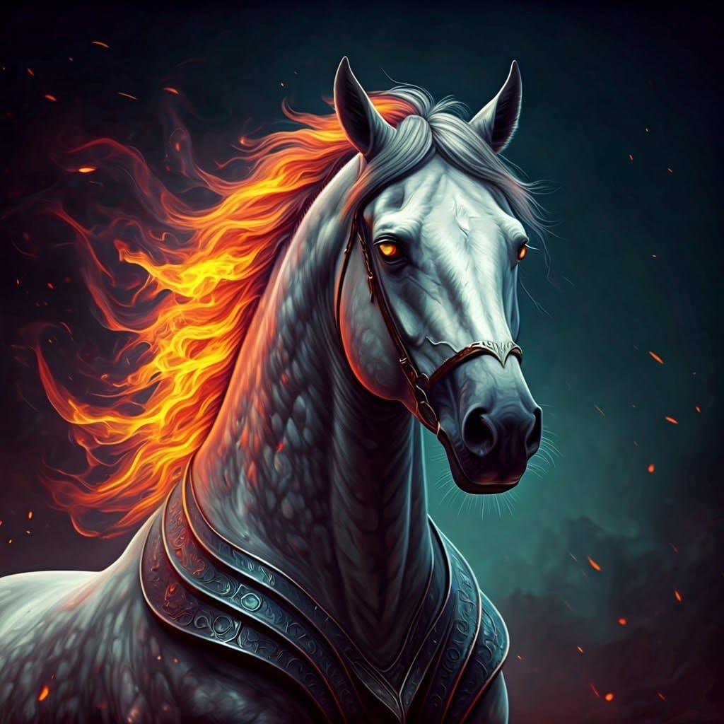 Flaming Gray Horse Fantasy Concept Art