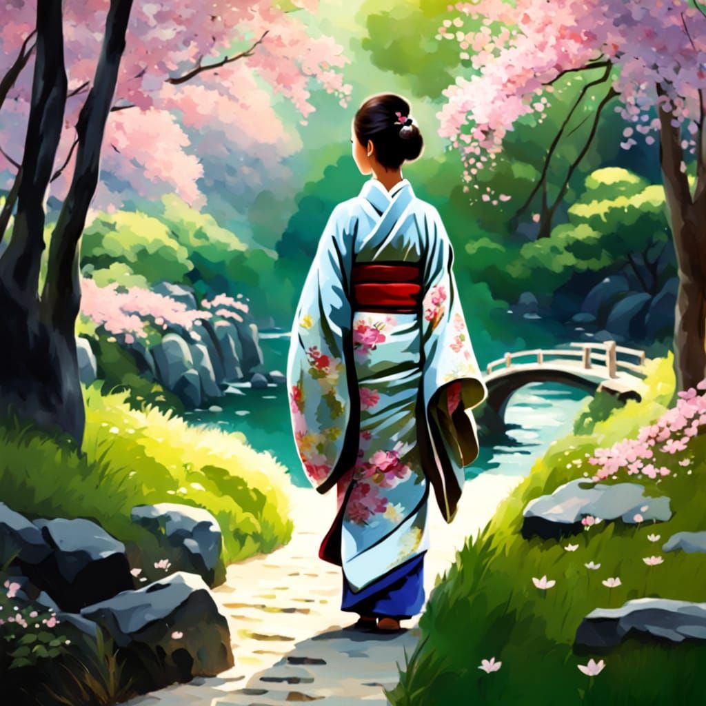 Serenity in a Japanese Garden Scene