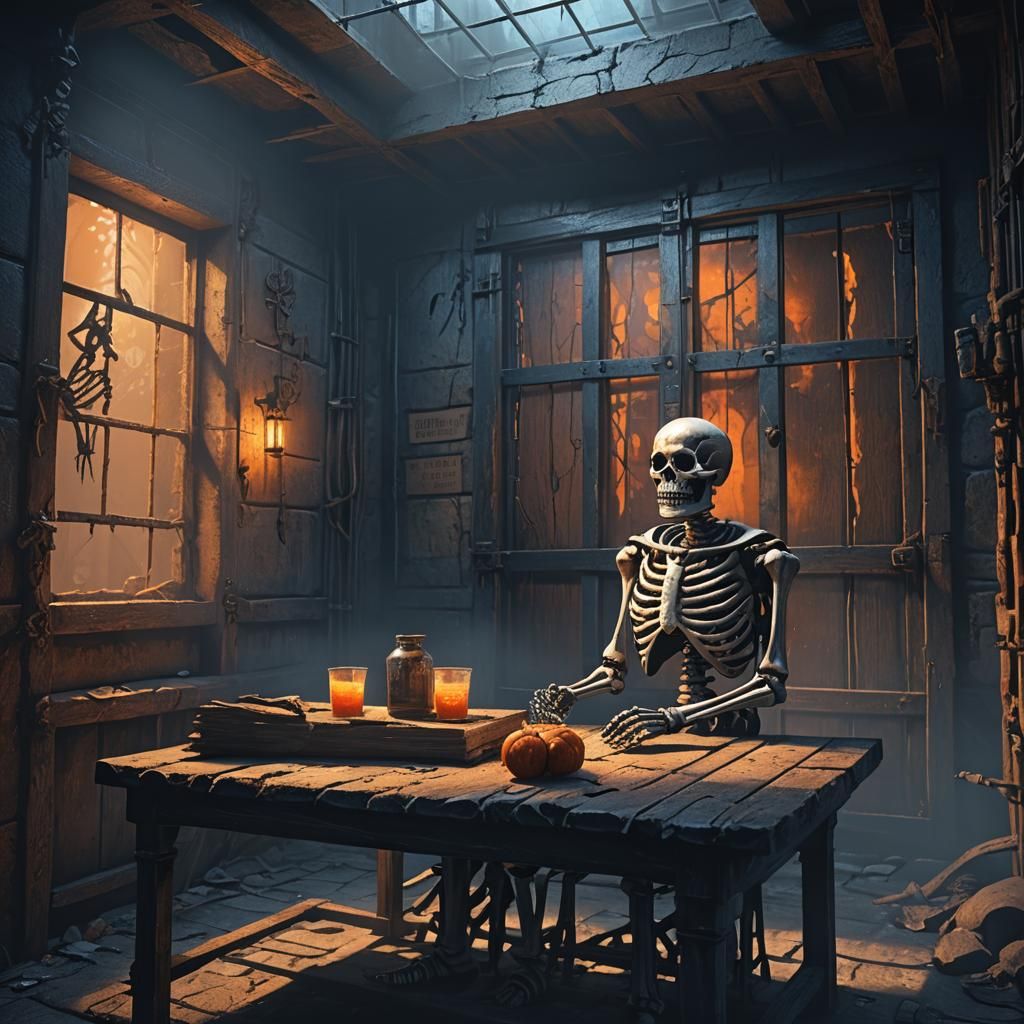 Dark Fantasy Prison Cell with Skeleton