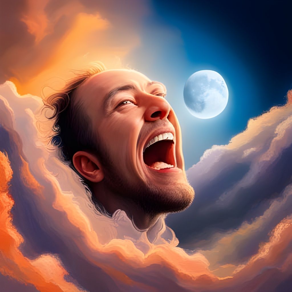 Man Screaming at Moon Clouds in Splash Art Style