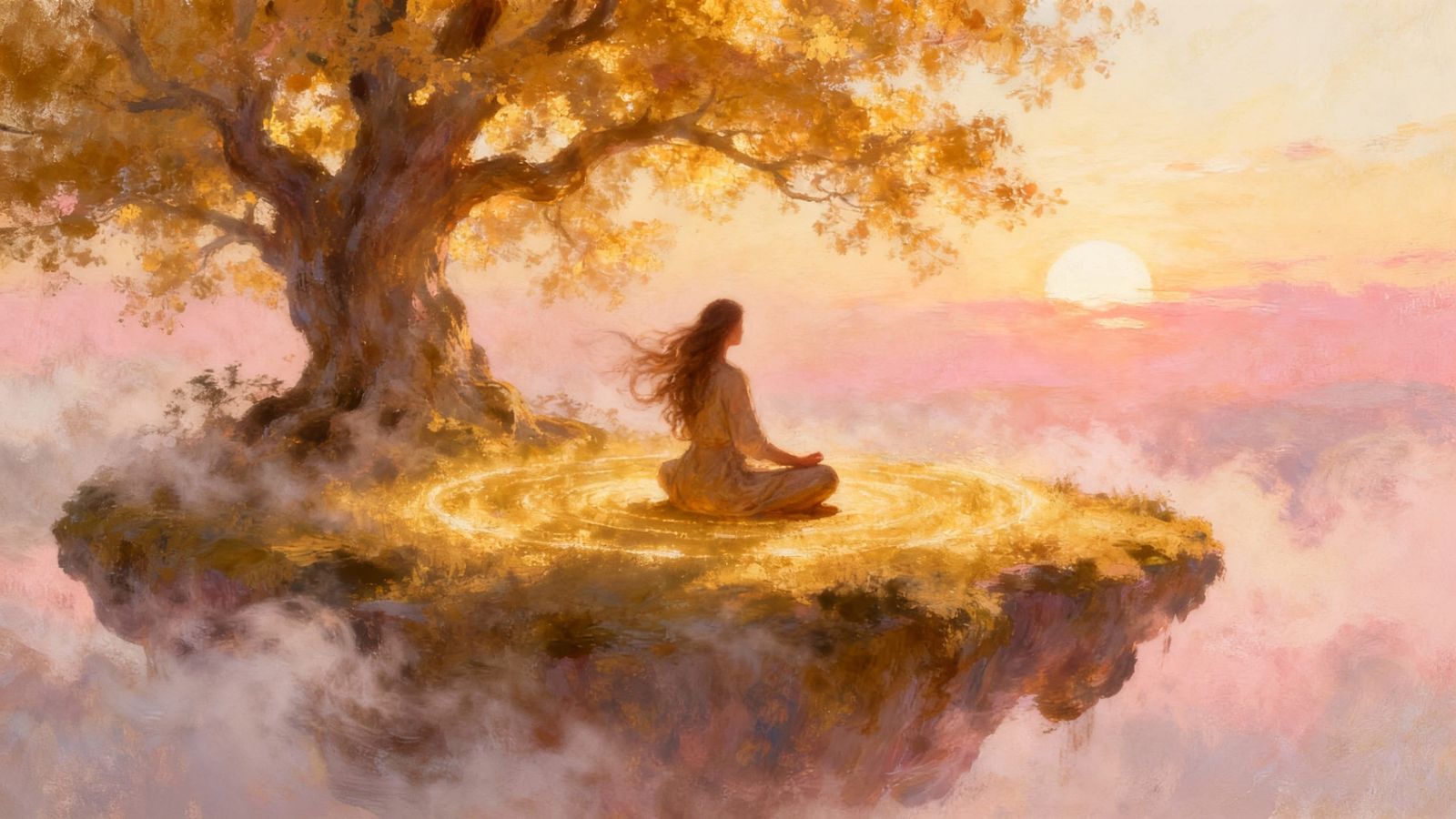 Serene Woman Meditating in Gentle Breeze