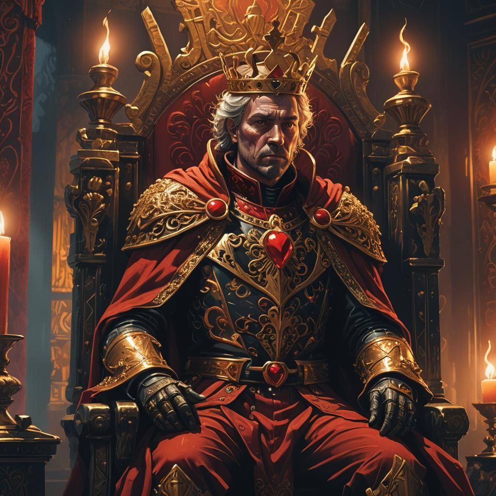 King of Hearts on Throne in Mystical Chamber