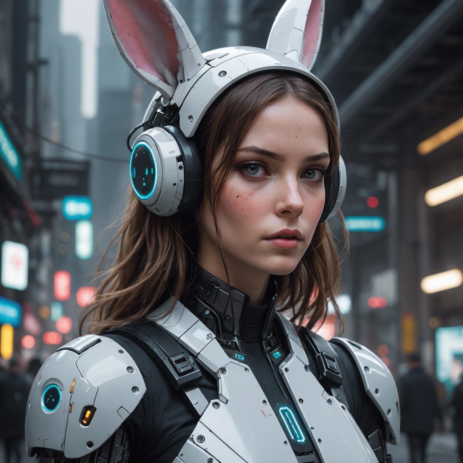 Cyberpunk Android Bunny Girl Digital Art