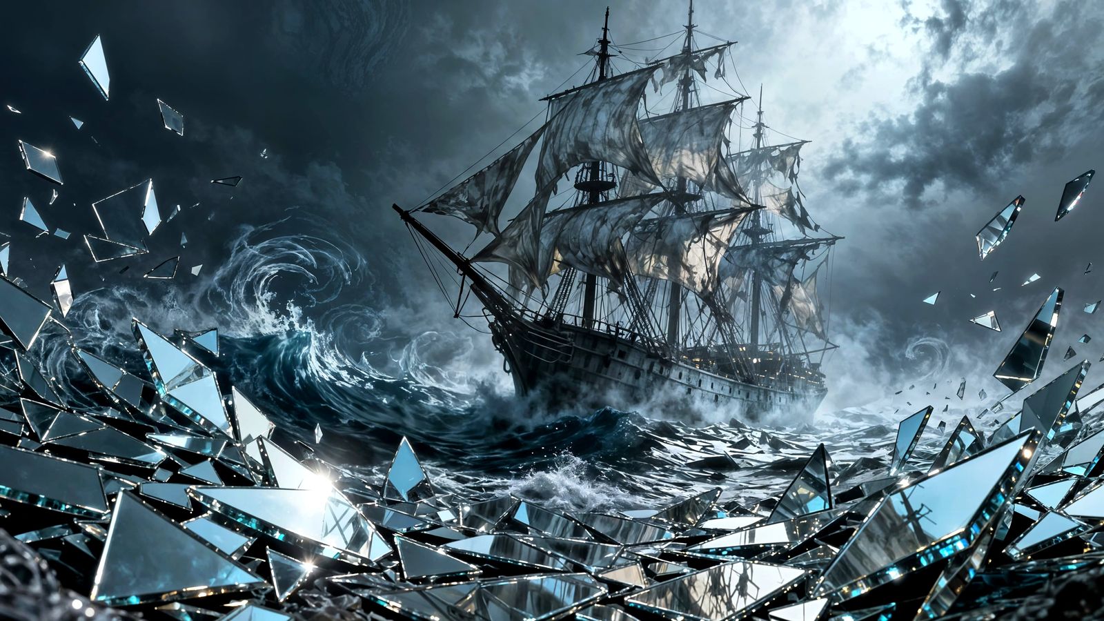 Ghostly Ship in Shattered Mirror Storm