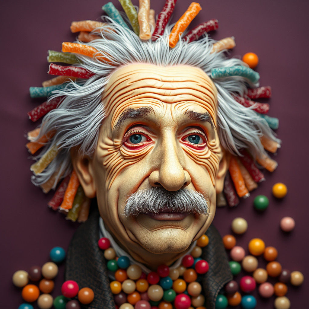 Candy Einstein Portrait: Detailed Matte Painting in Deep Col...
