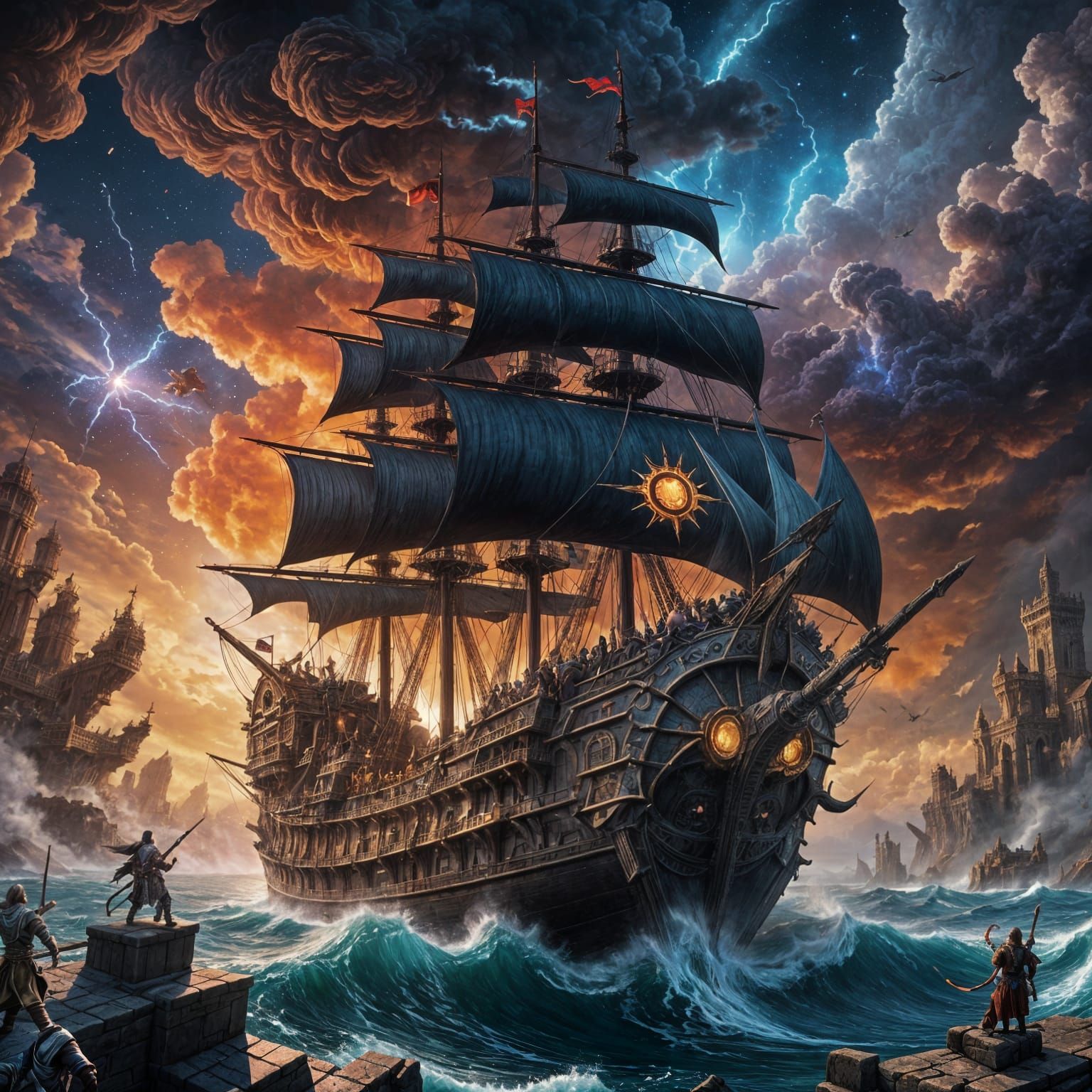 Epic Spanish Galleon Airship Battles Dark Fantasy Masters