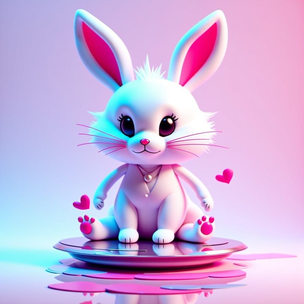 Stylized White Rabbit on Table in Minimalist Style
