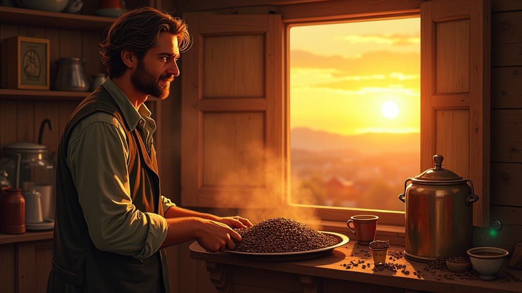 Café Owner Josiah Tiner Smiles as He Roasts Coffee Beans in ...