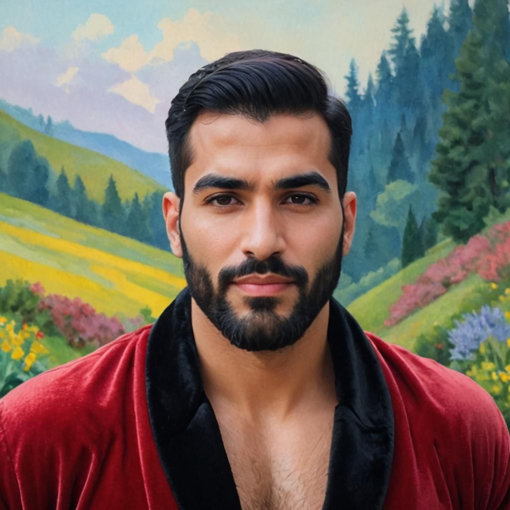 Portrait of Handsome Man in Red Velvet Robe