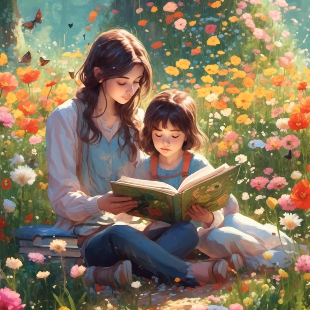 Anime Mother and Daughter in Secret Flower Garden