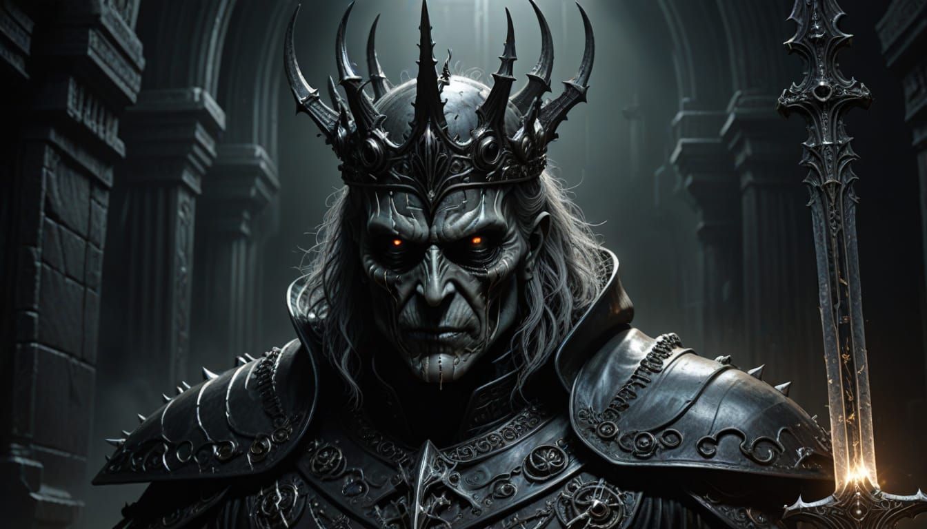 Dark Pinhead King Yields Serrated Blade in Anime Fantasy Sty...