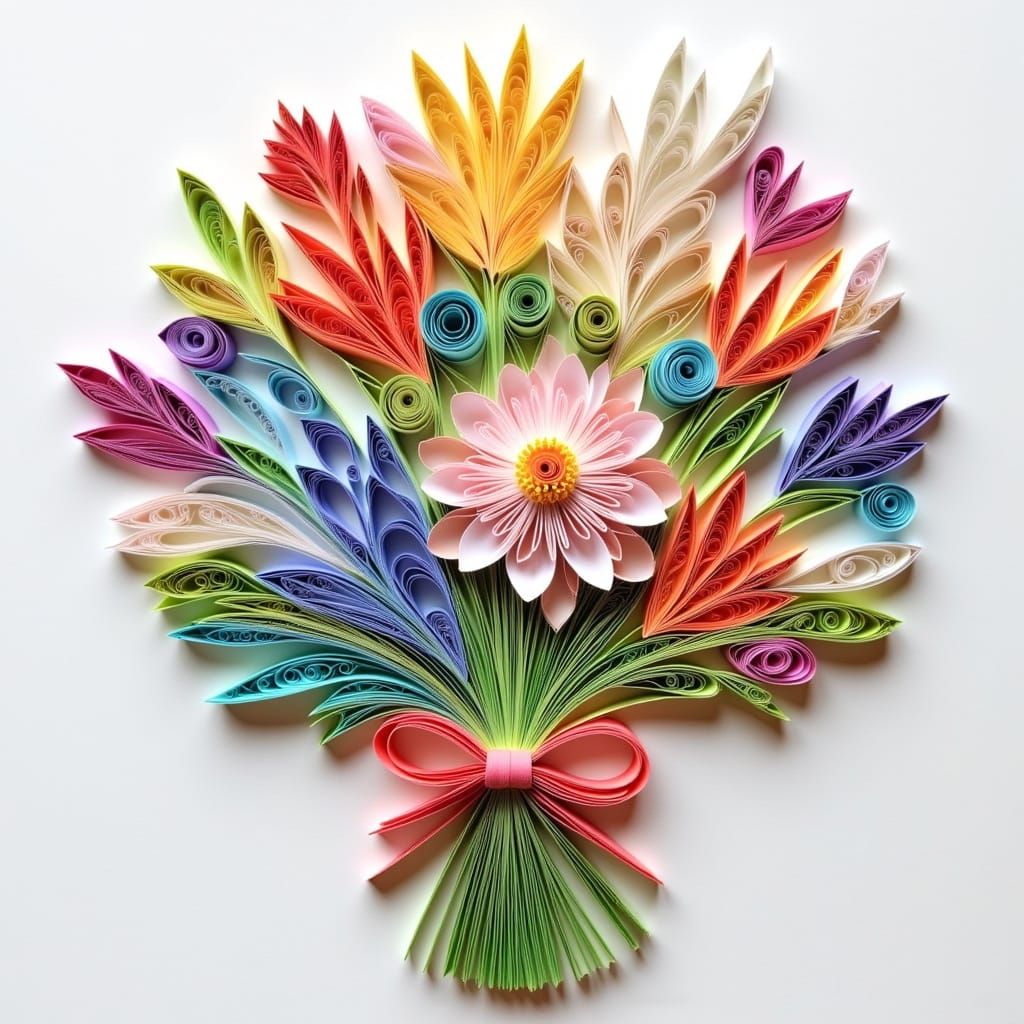 Pastel Paper Quilled Flower Bouquet with Bow