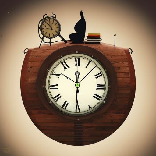 Surreal Clock Ticking with Cat in Wonderland Style