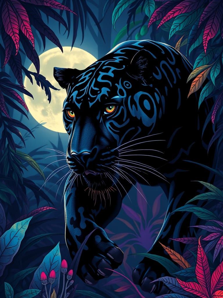 Bioluminescent Jungle Hunt of an Elderly Black Panther