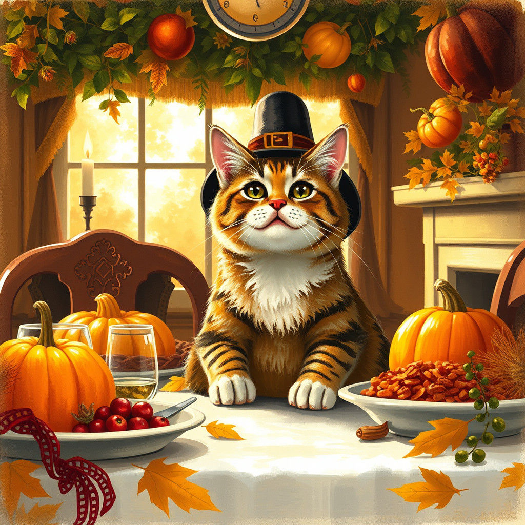 Cat Celebrates Thanksgiving in Americana Style