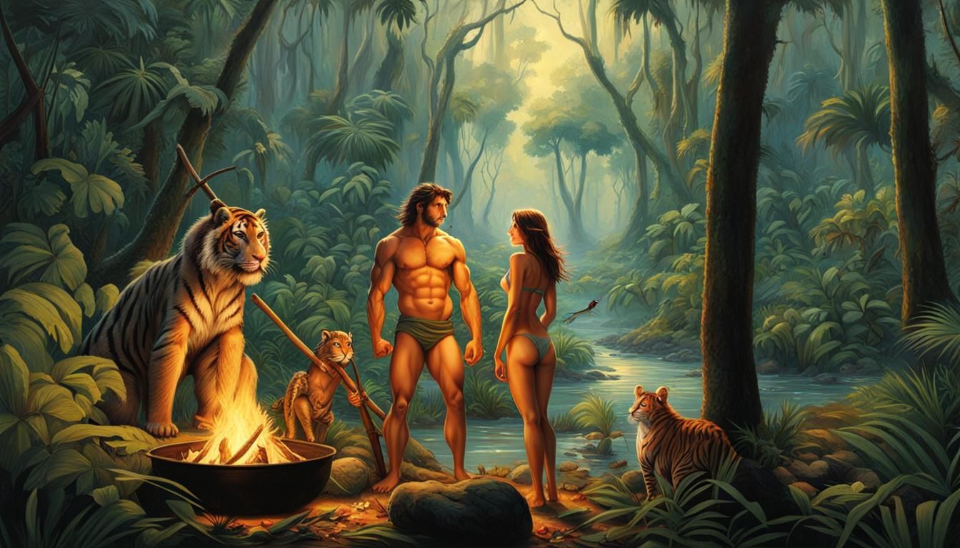Tarzan and Jane Camping in Amazonian Forest