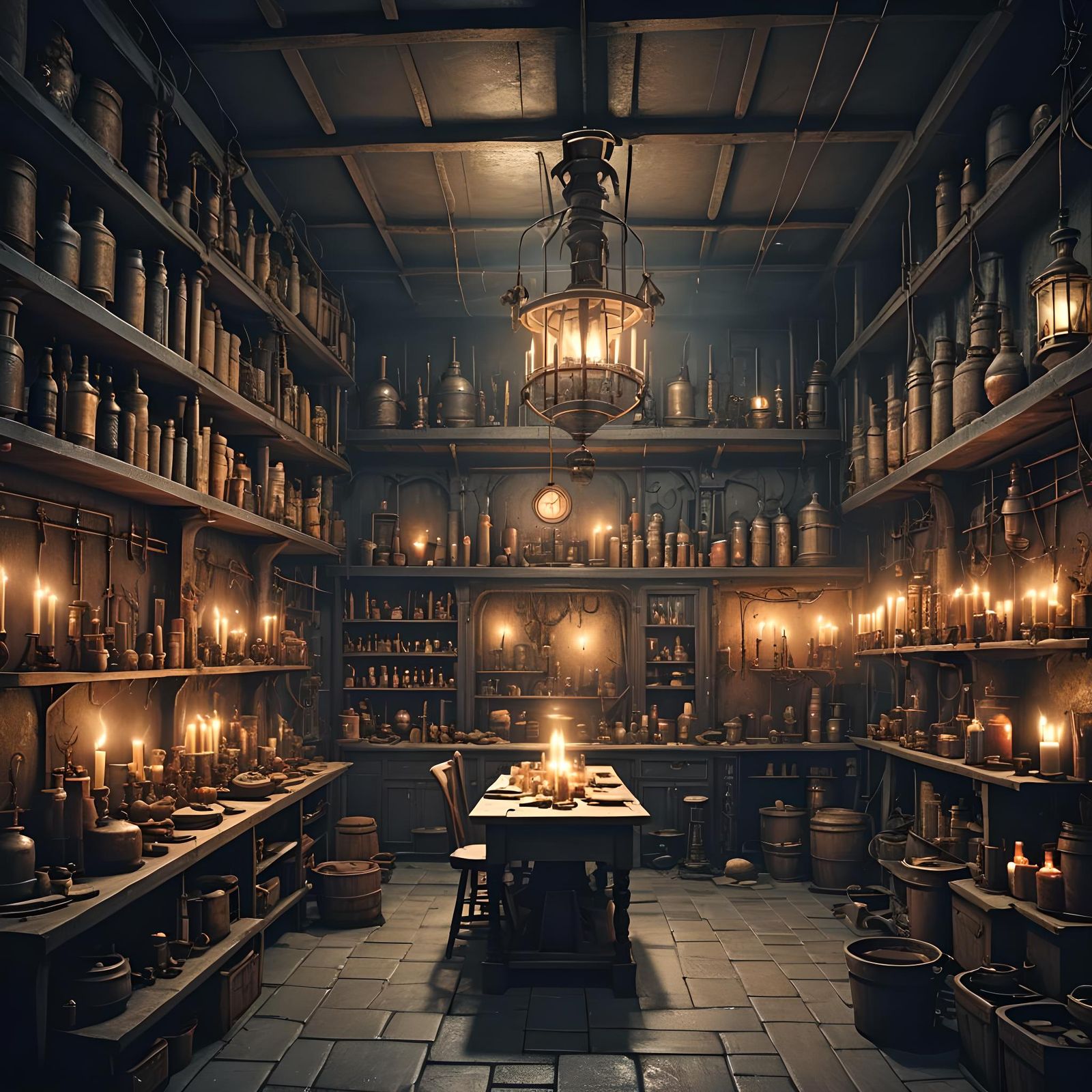 Gloomy 1700s Mad Scientist Lair Digital Painting