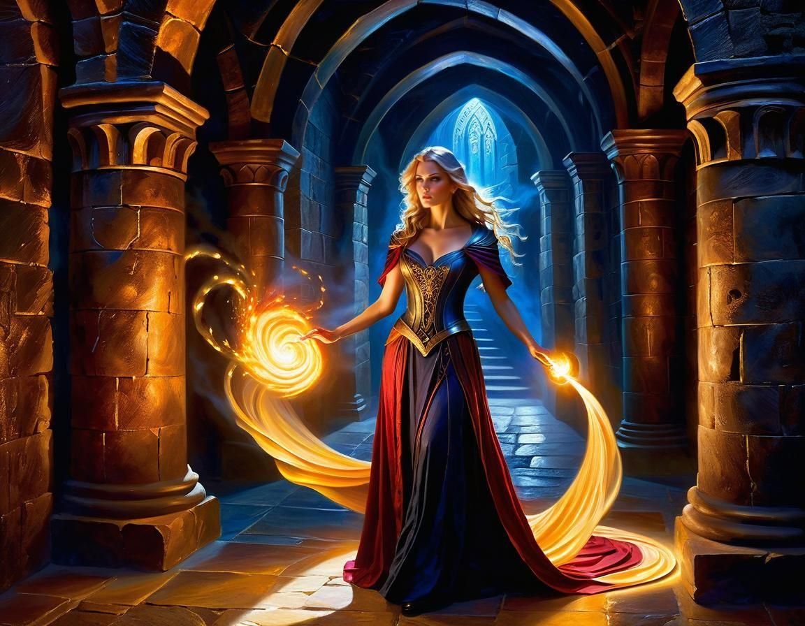 Sorceress Casts Light Spell in Frank Frazetta Style