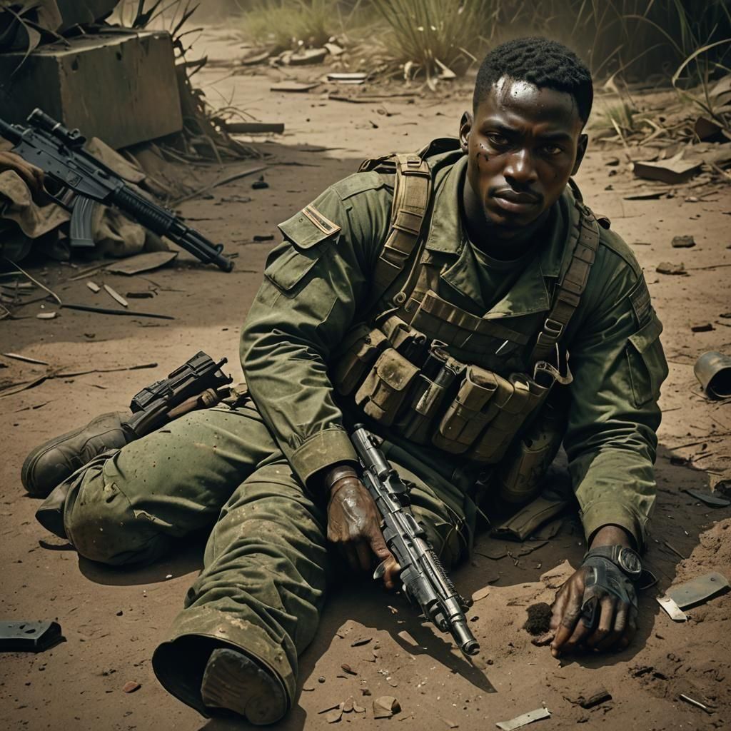 African Forest Battle Scene: Fallen Soldier