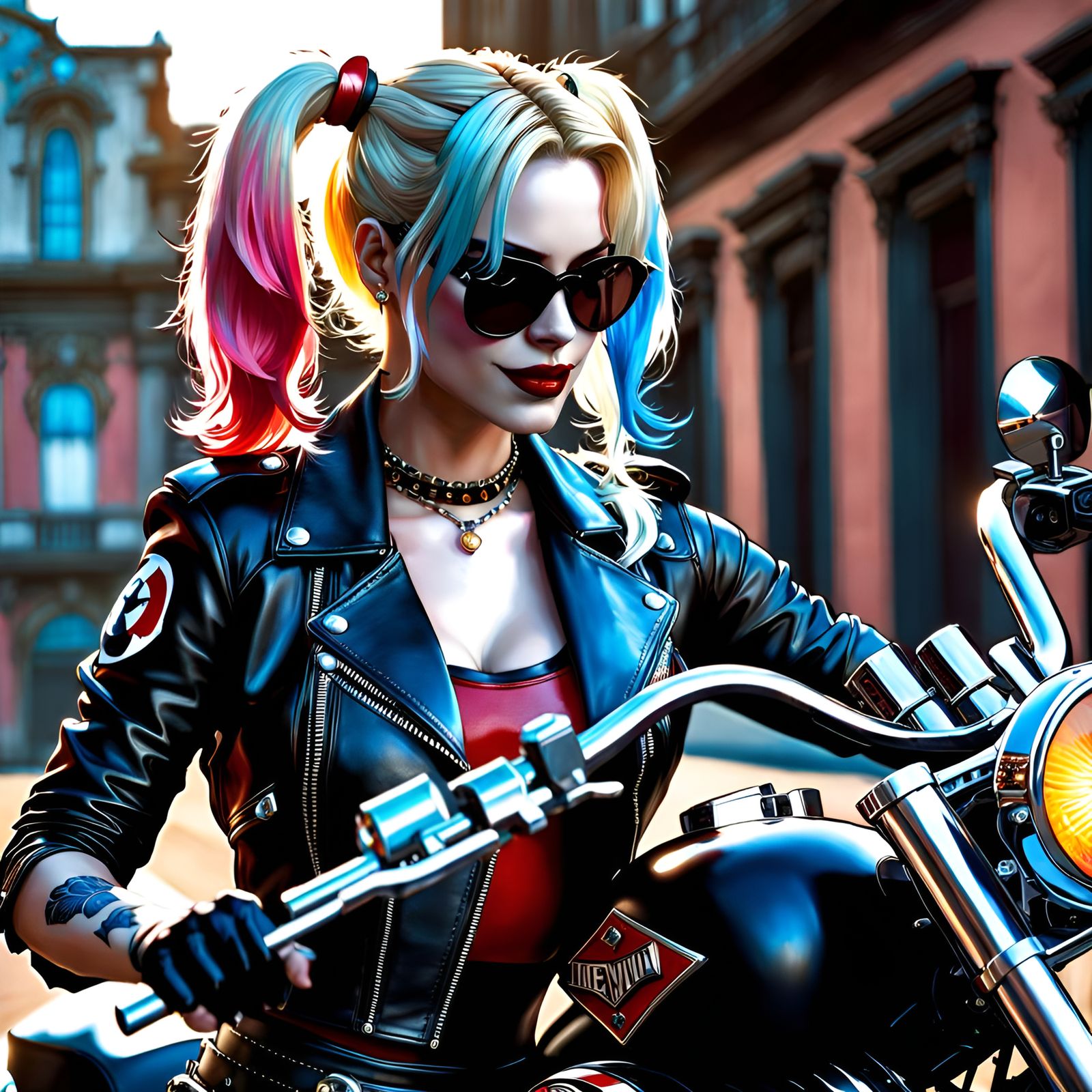 Harley Quinn on Motorcycle in Rococo Style