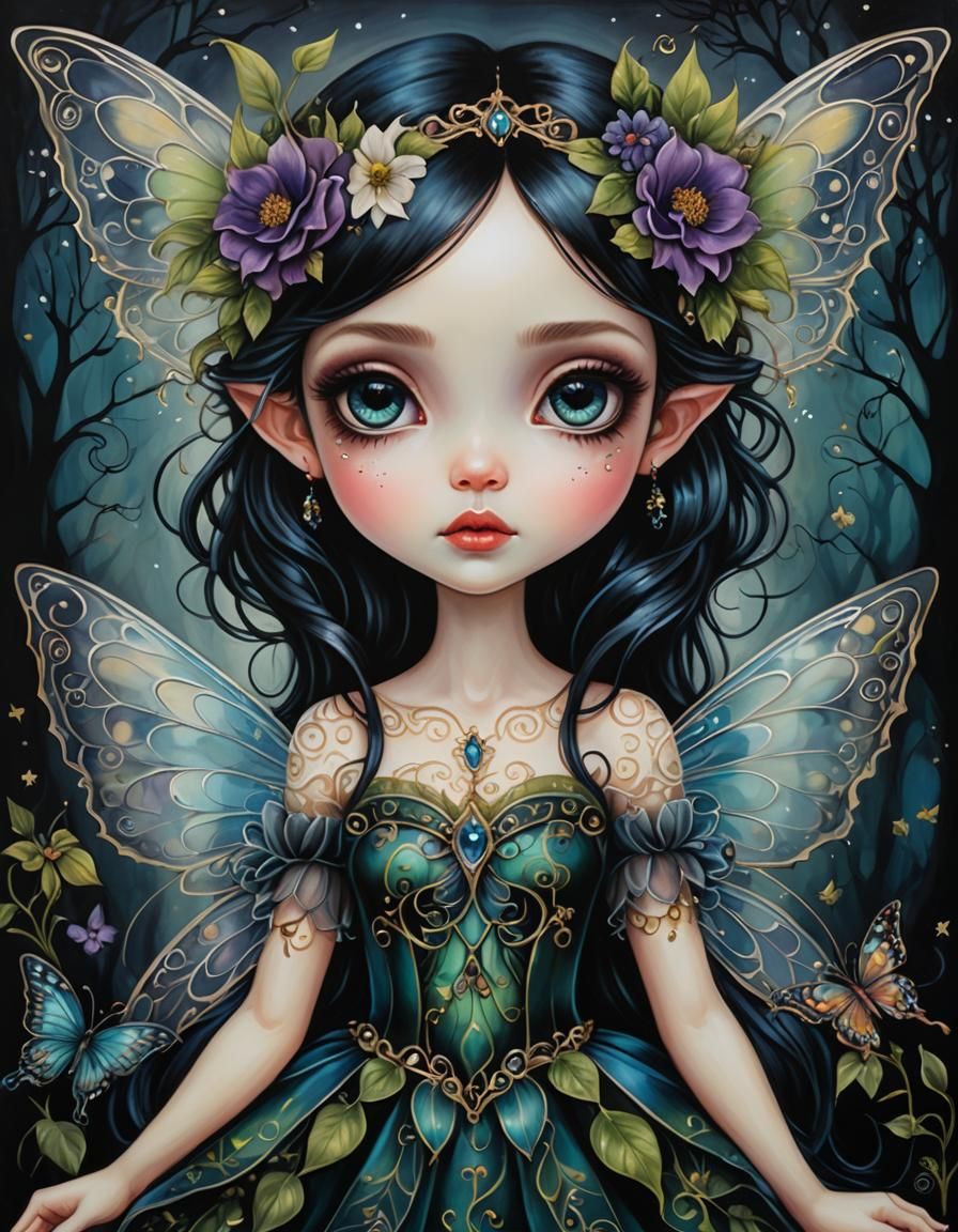 Whimsical Fairy Portrait in Acrylic Art Style